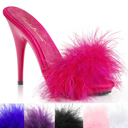 Poise-501F, 5 Inch Heel Plaform Marabou Slide