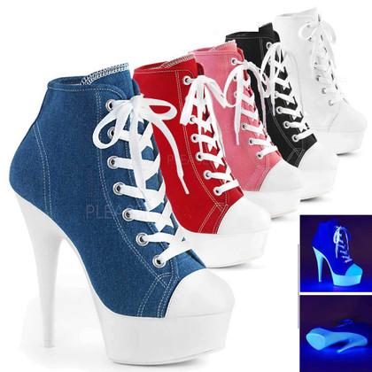 Pleaser | Delight-600SK-2, Neon Platform Canvas Sneaker Available Color: Blue, Red, Pink, Black,White
