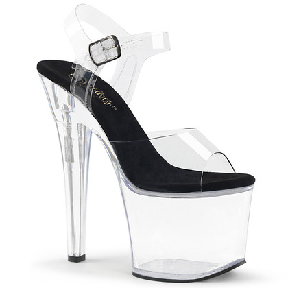 Radiant-708, 7 Inch High Heel Ankle Strap Platform Sandal Color clear/black/clear