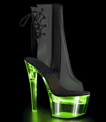 Flashdance-1018C-7, Clear Open Toe Ankle Boots with Lite-up Platform by Pleaser