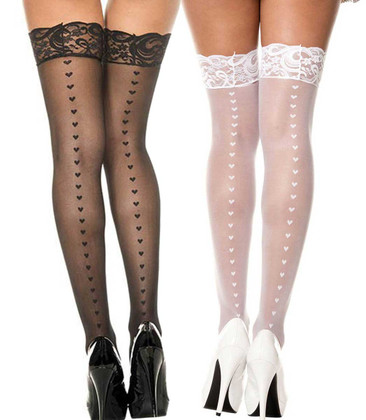 Heart Backseam Stockings by Music Legs ML-4239