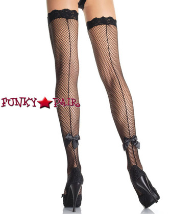 9025, Fishnet Stocking with Backseam and Satin Bow on Back