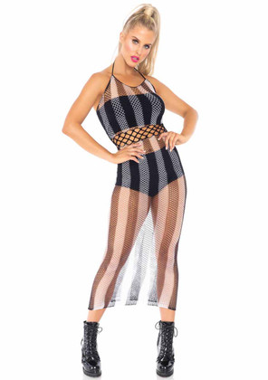 Leg Avenue | LA88022, Striped Fishnet Long Halter Dress