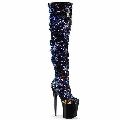 Pleaser | Flamingo-3004, 8 Inch Over-The-Knee Slouch Blue Boots