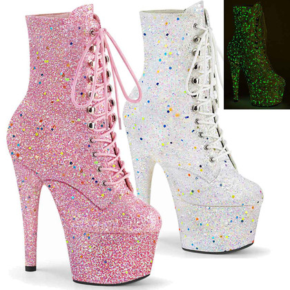 Adore-1020GDLG, 7" Ankle Boots with Backlight Reactive Light Glitters by Pleaser