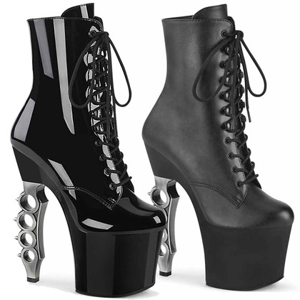 IRONGRIP-1020, 7" Ankle Boots with Bass Knuckles Heel by Pleaser