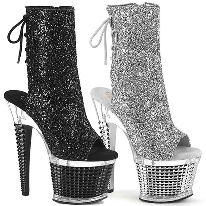 Spectator-1018G, 7" Glitter Platform Open Toe/Heel Ankle Boot By Pleaser