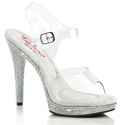 GLORY-508DM, 5" Comfort Width Sandal W/Rhinestones Platform By Fabulicious