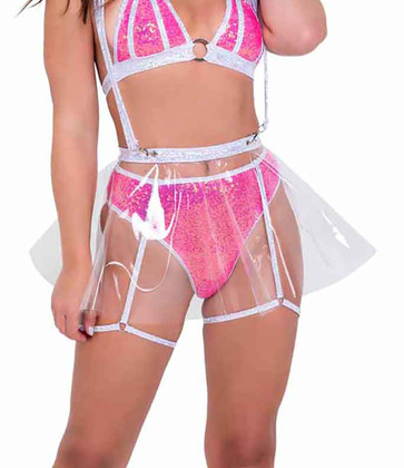 R-6100 - Raver Clear Vinyl Flare Skirt with Suspenders