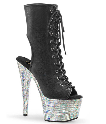 BEJEWELED-1016-7, 7" Rhinestones Platform Open Toe/Back Lace-up Boots By Pleaser