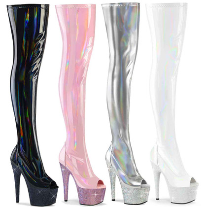 BEJEWELED-3011-7, 7" Stretch Thigh High Rhinestones Platform Boot By Pleaser