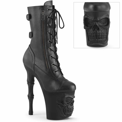 RAPTURE-1047, Mid Calf Boots with Skull Sculpted Platform By Pleaser