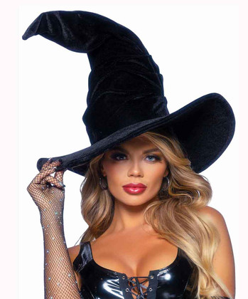 A2903, Black Velvet Ruched Witch Hat