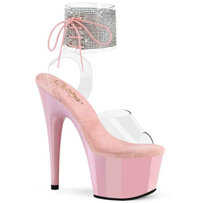 ADORE-791-2RSP,  7" Pink Platform with Rhinestones Cuff Sandal By Pleaser