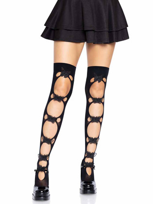 LA-6641, Black Net Cut Out Butterfly Thigh Highs by Leg Avenue