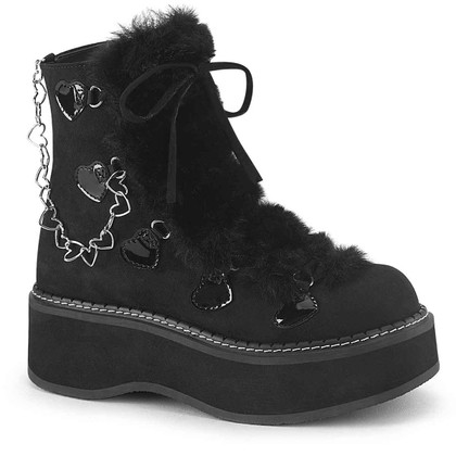 EMILY-55, Ankle Boots with Fur Cover Tongue By Demonia