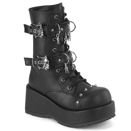 CUBBY-54, Mid-Calf Boots with Skull Buckles Strap By Demonia