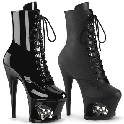 MOON-1020SK, Cut Out Platform Ankle Boots with Skull and Bones By Pleaser USA