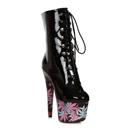709-JUICY, 7 Inch Ankle Boots with Leave Print By Ellie Shoes