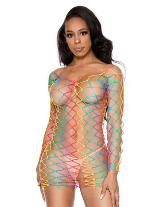 ML-60116, Rainbow Fence Net Mini Dress By Music Legs