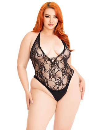 LA89332X, Plus Size Floral Lace-Up Teddy By Leg Avenue