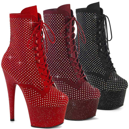 ADORE-1020RM, Rhinestones Boots with Mesh Overlay By Pleaser USA