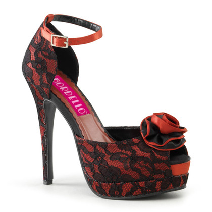 Bordello | Bella-17, Ankle Strap Sandal with Rose Detail color red