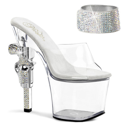 Stripper Shoes | Revolver-712, 7 inch high heel with 3.25 inch platform Rhinestones Cuff Strap Sandal with Rhinestones Gun Heel