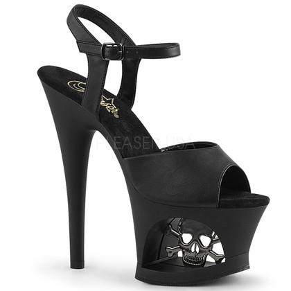 Pleaser | Moon-709SK, Platform Cut Out with Skull and Ankle Strap Sandal black faux leather