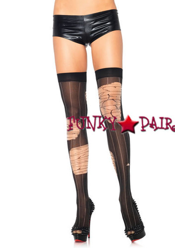 6328, Distressed Striped Thigh Highs