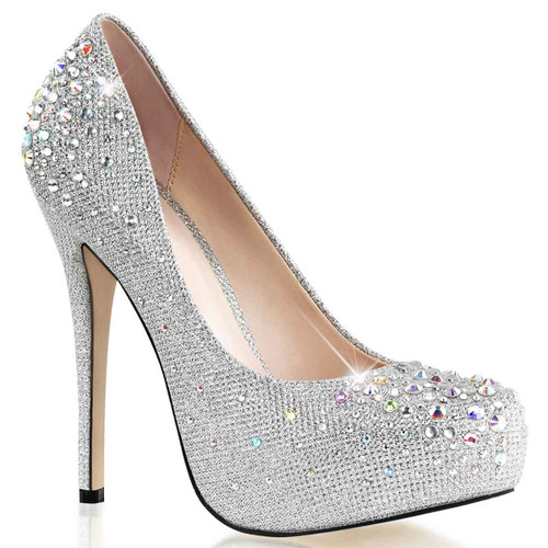 Fabulicious } Silver 5" Elegant Rhinestones Pump Fabulicious