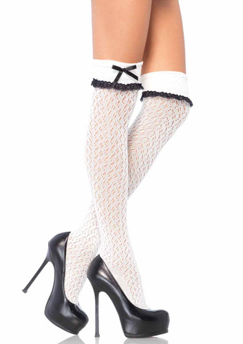 LA-6900, White Crocheted Over Knee Socks