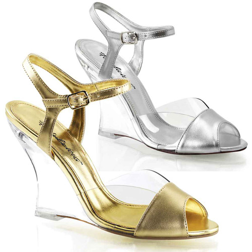 Lovely-442, 4" Clear Evening Wedge Shoes Fabulicious