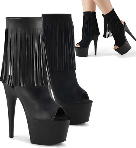 Pleaser Adore-1019, Stiletto Fringe Ankle Boots