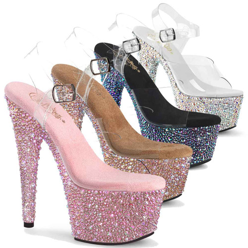 Bejeweled-708MS, 7 Inch Ankle Strap Sandal with Multi Size Rhinestones By Pleaser