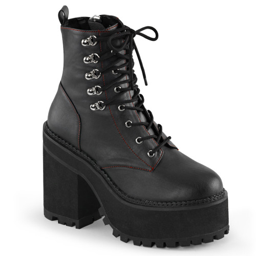 Assault-100, 4.75 inch block heel lace up ankle boot by Demonia