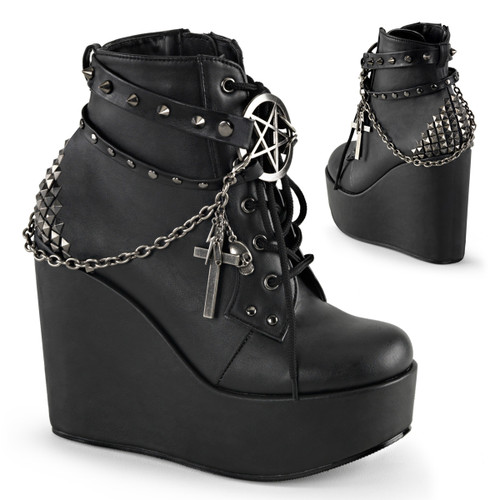 Poison-101, 5 Inch wedge Platform Lace up Ankle Boots by Demonia Women's