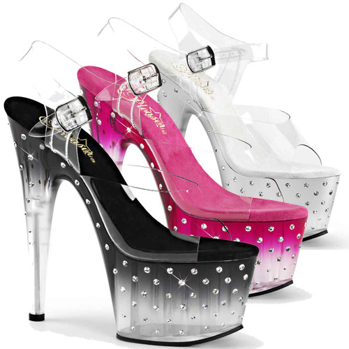 Stardust-708T, 7 Inch Sandal with Rhinestones and Tinted By Pleaser USA