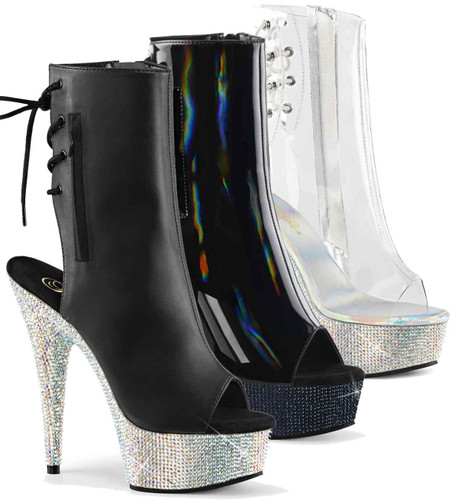 Bejeweled-1018DM-6, 6 inch heel rhinestones peep toe ankle boots by Pleaser Shoes