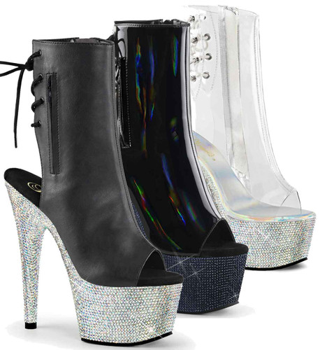 Pleaser | Bejeweled-1018DM-7, Rhinestones Peep Toe Ankle Boots