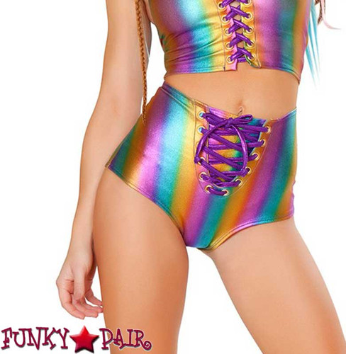 Rave Foil Lace-up Short FF411 Color Rainbow Denim