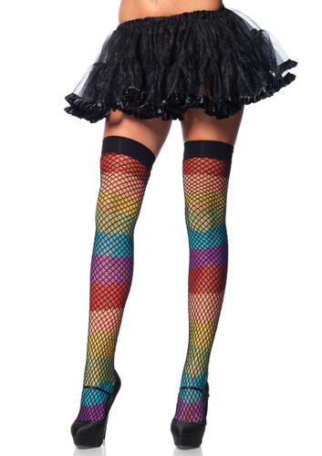 LA9994, Rainbow Thigh Highs Fishnet