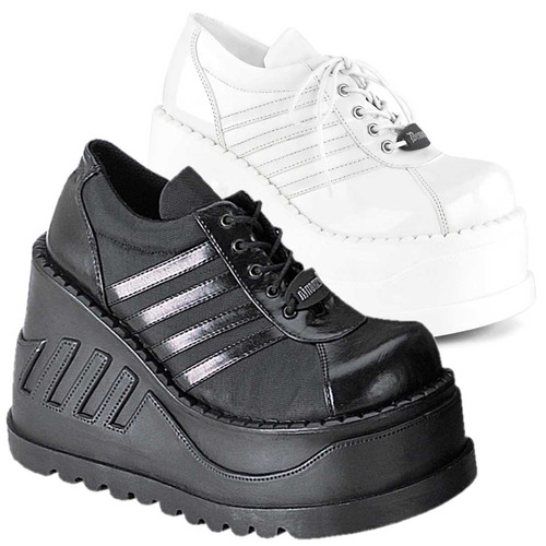 Stomp-08 Black Women's Oxford Platform Shoes By Demonia Cult