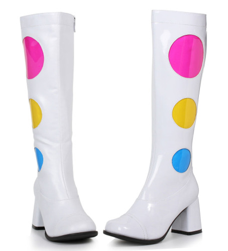 1960s Boots 300-Dotty 
Approximately 3 inch GoGo Boots with circle, side zipper | 1031 Costume Shoes