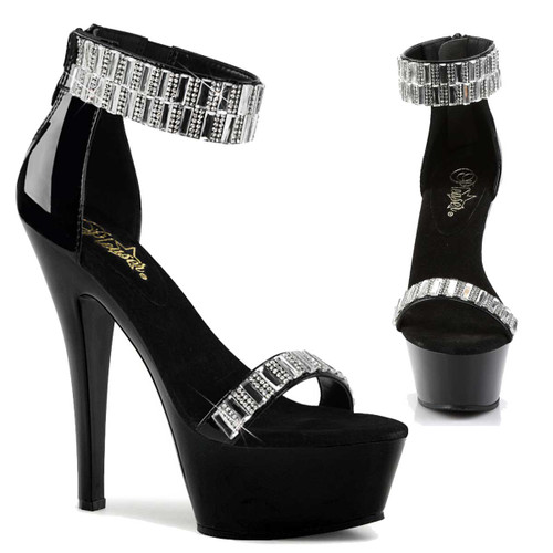 Pleaser | Kiss-269RS, 6 inch Ankle Cuff Sandal with Rhinestones and Mirror