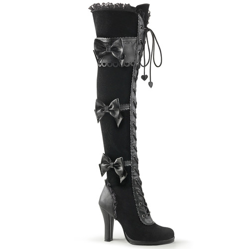Glam-300, 3.75 Inch Platform Goth Lolita Over The Knee Boots by Funtasma