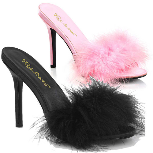 Classique-01F, 4 Inch Heel Marabou Slipper By Fabulicious