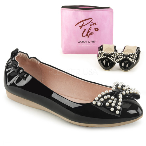 Ivy-09, Pointed Toe Flats with Pearl Bow