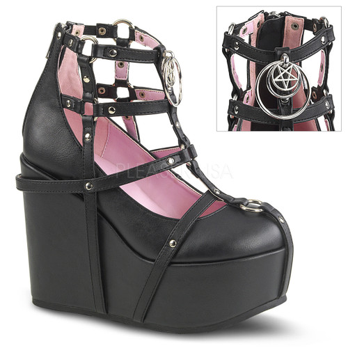 Poison-25-1, 5 Inch Wedge Platform Cage Bootie