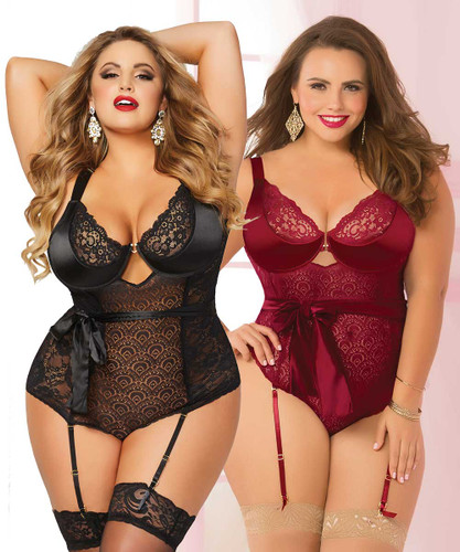 STM-10692X, Geo Lace Teddy with Satin Sash